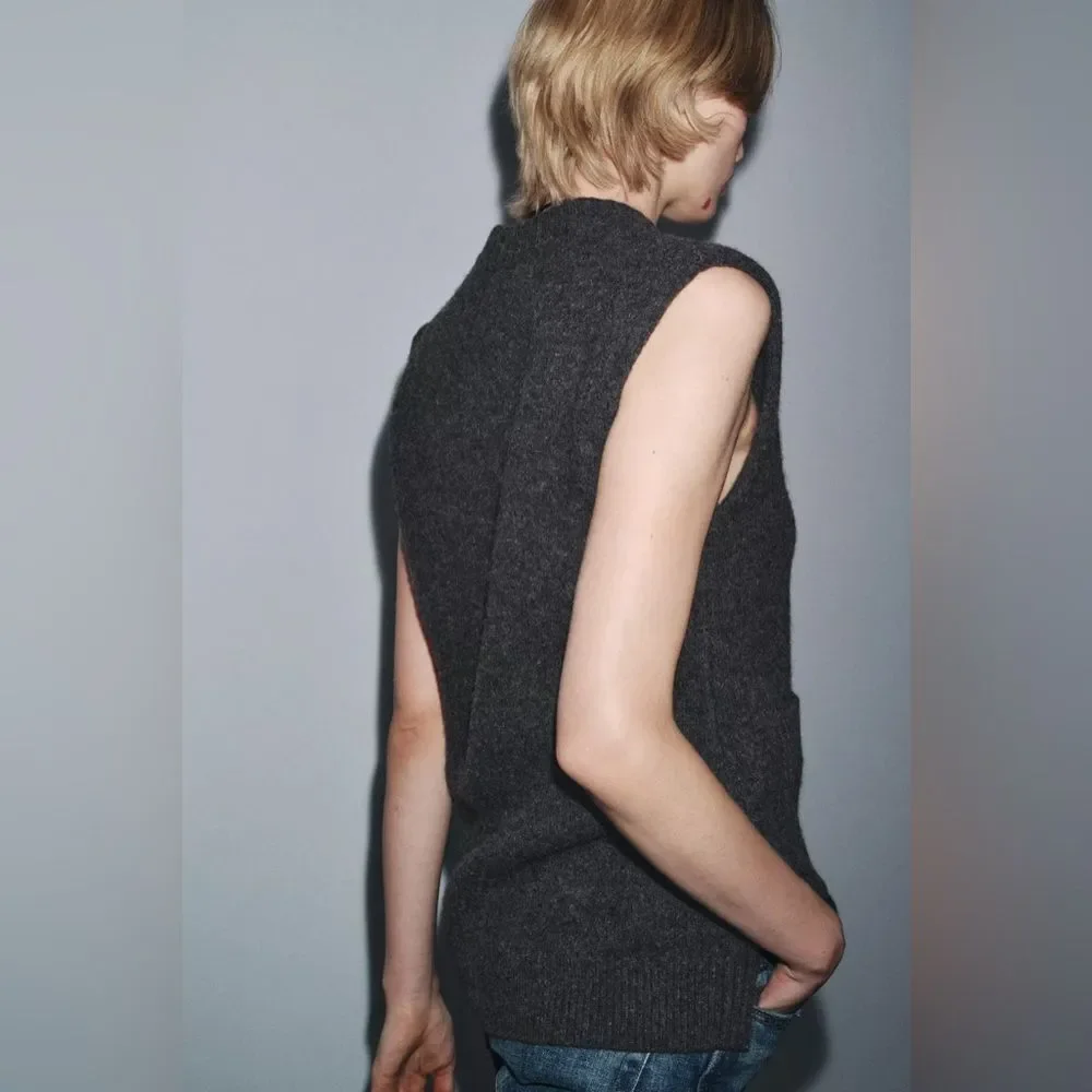 ZARA LONG WOOL BLEND VEST - Picture 4 of 6